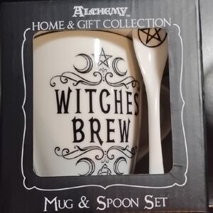 Witches Brew Mug & Spoon Set - Black and White NIB Damaged Outer Box